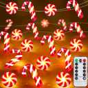 26.2 Ft 80 LED Christmas String Lights Decoration Candy Cane Candy Fairy Lights Timer 8 Modes Remote Control Battery Operated Holiday Xmas Christmas Decoration Indoor Outdoor Home Bedroom (Warm White)