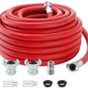 3/4 Inch x 100 FT Red Jackhammer Air Hose with Male NPT Nipple and Female NPT Air Hose Fitting, 3/4 Inch Rubber Pneumatic Hose Assembly for Jack Hammers, Air Tools