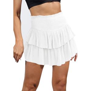 IDEALSANXUN White Skirt for Women 2025 Trendy Spring Summer Preppy Cute Teen Girls Mini Flowy Ruffle Skirt, White, XS