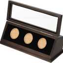 PATIKIL Coin Display Case, 3 Slots Coin Presentation Display Box Coin Box Coin Case with Coin Holder Fit 38-44.5mm Coin for Silver Dollar Collectors, Brown