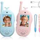 Upgraded Video Walkie Talkies for Kids, 2 Pack Rechargeable Voice/Video Call Kids Walkies Talkies, Toddler Toys for Indoor, Outside, Camping, Hiking, Gift for Boys and Girls Ages 312 (Pink/Blue)