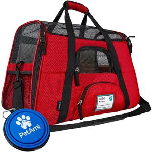 PetAmi Airline Approved Pet Carrier for Cats & Small Dogs, Soft Sided TSA Travel Carrier Bag with Sherpa Bed, Breathable Mesh Ventilation, Collapsible Bowl, Fits Under Seat, Up to 18 lbs, Large Red