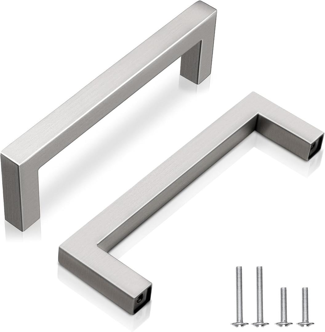 EZRENOVA 4" (102mm) Hole Centers Brushed Nickel Stainless Steel Cabinet Pulls 10 Pack - Handles for Kitchen Cabinets, Bathroom Drawers & Dressers