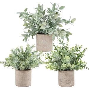 Der Rose 3 Pack Mini Potted Fake Plants Artificial Plastic Eucalyptus Plants Topiaries for Home Office Desk Farmhouse Room Bathroom Decor