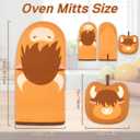 Oven Mitt, Cute Highland Cow Oven Mitts and Pot Holders Sets, Oven Mit Kitchen Mitts for Oven, Oven Mitts Heat Resistant Highland Cow Kitchen Decor & Gifts for Housewarming (Khaki)