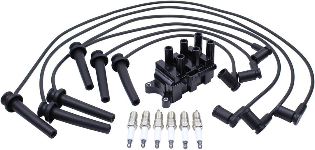 ApplianPar Ignition Coil and Spark Plug Wires Set for Ford E150 E250 2001-2003, F150 4.2 2001-2008, Freestar 2004-2007, Mustang 2001-2004, Ranger 2001-2008, Taurus 2001-2007, Mazda B3000 2001-2007 V6