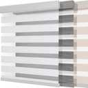 Joydeco Cordless Zebra Blinds (Pro), Dual Layer Light Control Zebra Blinds for Windows, Light-Proof Aluminum Cover, Free-Stop Roller Shades for Home & Office (White,28" W x 75" H)