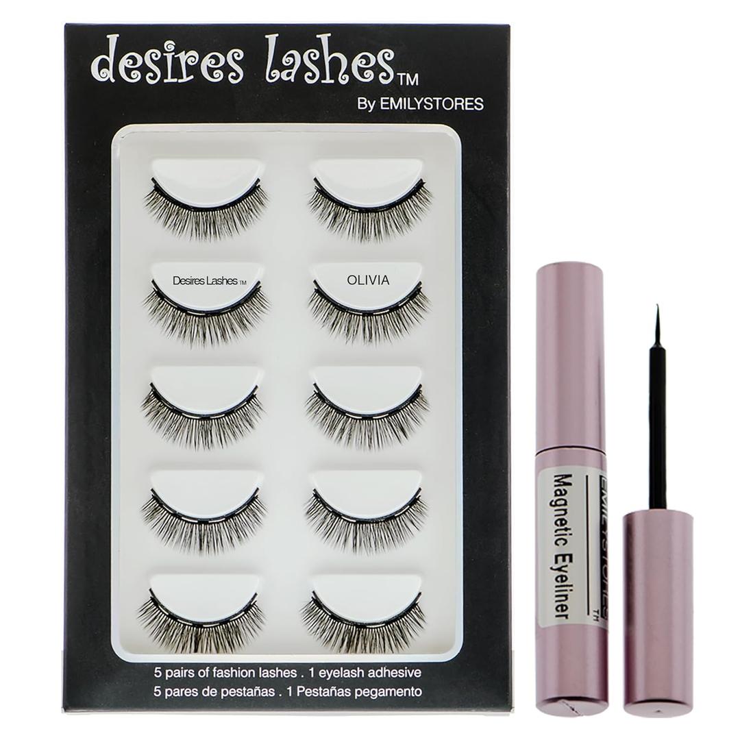 Magnetic Eyelashes 3D Natural Magnet Faux Lashes Multipack 5Pairs, (02Olivia)