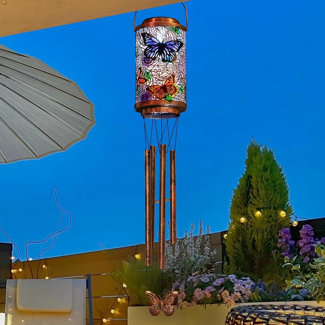 Butterfly Solar Wind Chimes for Outside, Garden Gifts for Women, Solar Lanterns Outdoor Hanging Decor Metal Lights for Balcony, Patio, Yard,Birthday Gifts for Women Mom Dad (1Pack)