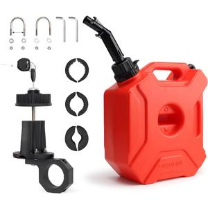 Portable Tank with Locking Mounting Upgraded Bracket Mounting 5L / 1.3 Gallon Fits for Car Motorcycle SUV ATV UTV U bolt for 1" Tube (Locking+Upgraded Bracket+Red)