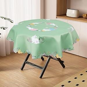 SINGINGLORY Easter Table Cloth, Embroidered Cute Rabbit, Eggs，Floral Table Runner for Easter Home Party Decorations, RD×54In