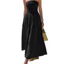 REORIA Women's Summer Tube Top Maxi Dress Sexy A Line Flowy Wedding Guest Long Dresses with Pockets (Black Onyx, Medium)