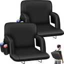 Stadium Seats with Back Support - 2.6''Thick Padded Bleacher Seat,6 Reclining Positions, Foldable Armrests, 3 Pockets, Steel Bleacher Hooks,Portable Strap for Sport Events, Beaches [2 PCS]