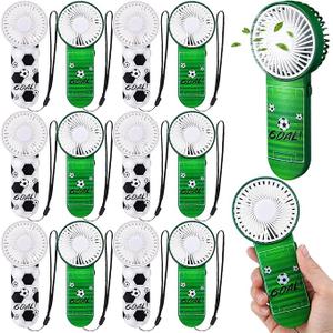 WILLBOND 12 Pcs Soccer Party Supplies Mini Handheld Fan Bulk Small Personal Portable Fans with Lanyard for Soccer Team Gift Goodie Bag Stuffers Outdoor Sport Party, Battery Not Include
