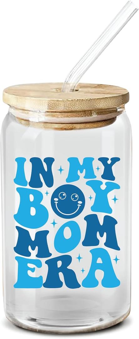 NewEleven Mothers Day Gifts For Mom, New Mother - Gifts For a Mom of Boys, Pregnant Mother, Expecting Momomy, Mama, Moms To Be, Mommy To Be - 16 Oz Coffee Glass (In my boy mom era Blue)