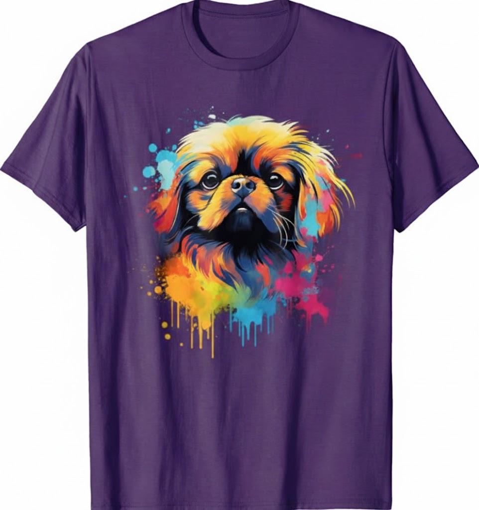 Watercolor Colorful Pekingese Dog T-Shirt for Men Women Girls Kids Small