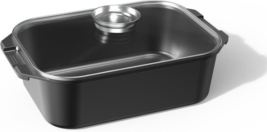 CAROTE 15.9 Inch Roasting Pan with Lid, Rectangular Nonstick Roaster Pan for Ovens, Large Pot Roast Roasting Pan with Lid, Induction & Gas Stove Compatible, PFOA Free