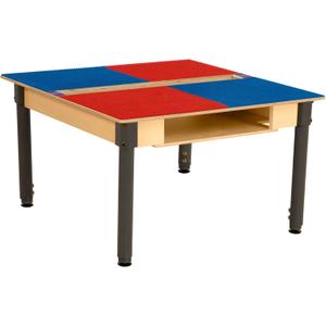 Time-2-Play Kids Play Table Lego Compatible Building Blocks Table with Large 35 x 31 Surface Birch Plywood Table Top with Trough & Shelf 18-29 Adjustable Legs (Red & Blue)