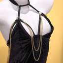 Women Sexy Halter Backless Hollow Out Dress with Detachable Gold Chain for Club, Party & Cosplay, Size: Large, Black