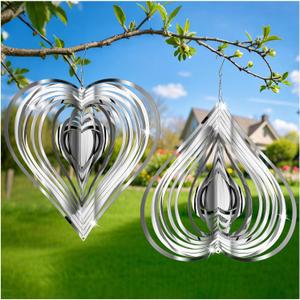 Wind Spinner 3D Hanging Wind Sculptures Outdoor Sparkly Metal Flowing Stainless Steel Mirrored Patio Wind Chime Decor for Yard Garden Balcony Decoration