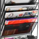 EasyPAG Wall File Holder 5 Tier Vertical Hanging File Organizer Wall Mount Paper Folder Rack with Bottom Flat Tray for Office and Home,Black