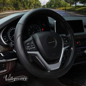 Valleycomfy Microfiber Leather Steering Wheel Cover Universal 15 inch (Black) (Medium(Standard) Size[14.5"-15"])