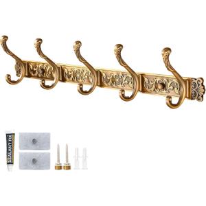 Vintage Wall Mounted Coat Rack 1Pcs Row of Heavy Duty Hook, Gold Coat Hooks Antique Decorative Hooks for Bathroom, Bedroom, Entryway, Durable Aluminum Wall Hook (B)