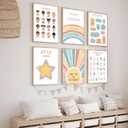 6Pcs Kids Mental Health Wall Art Nursery Psychology Therapy Positive Aaffirmations Inspirational Boho Painting Posters Pictures Wall Decor Canvas Print Artwork for Classroom Baby Room Home Decoration (16L" x 12W")