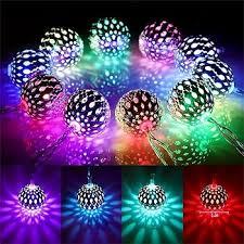 21.3Ft 30 LEDs Moroccan Globe String Lights Multicolor Outdoor 30 Big Silver Metal Balls Fairy Lights Solar Powered Wedding Lights, Bedroom Window Garden Patio Decorations