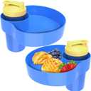 Car Seat Snack Tray for Kids: Kids Car Travel Tray with Cup Holder, Toddlers Road Trip Essential, Snacks Food Plate for Stroller, SnackTray with a Cup Holder (2, blue)