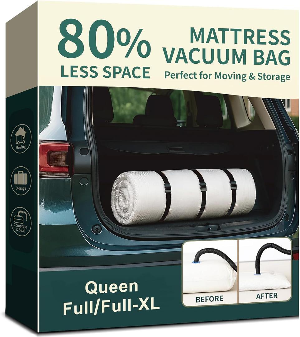 Mattress Vacuum Bag for Moving and Storage Heavy Duty Compression Bag with Straps, Vacuum Bag for Memory Foam Mattress (Queen/Full)