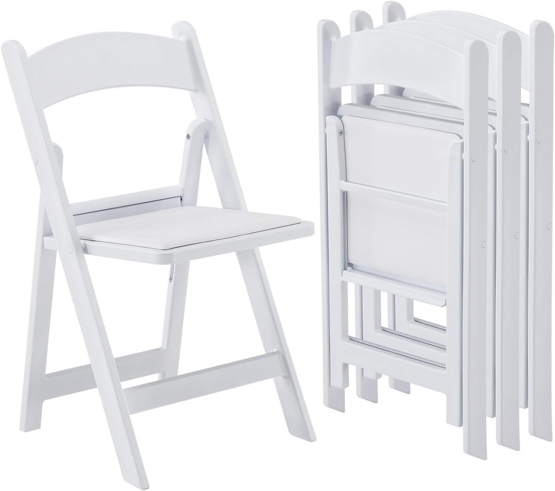 KAIHAOWIN Resin Folding Chairs 4 Pack Foldable Chair with Vinyl Padded Seat Indoor Outdoor for Events Party Wedding-White