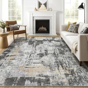 8x10 Area Rugs Living Room: Washable Large Abstract Modern Soft Rug Stain Resistant Indoor Floor Non Slip Accent Carpet for Bedroom Nursery Playroom Dining Room Office Dorm Home House- Black Gold