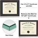 16x20 Diploma Frames 14x17 with Blue Mat, Fits Degree Certificate Document, 20 x 16 Walnut Color Frame with Tempered Glass Panel for Wall Mounting