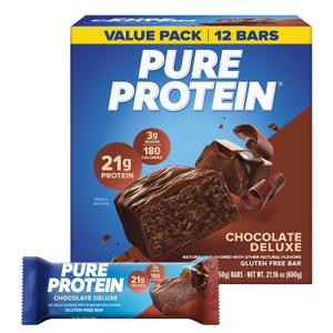Pure Protein Chocolate Deluxe Protein Bars, 21g Protein, Gluten Free, 12 Ct (EXP 10/17/26)