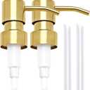 Gold Soap Dispenser Pump Replacement - 304 Stainless Steel Hand Liquid Soap and Lotion Dispenser Pumps Replacement for Regular Mouth Bottles, Standard 28/ 400 Neck Size, 2 Pack