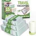 15 Packs Vacuum Bags for Travel with Rechargeable air Pump, 3 Sizes Vacuum Seal Bags for Clothing, Space-Saving Compression Storage Bags for Travel & Closet Organization