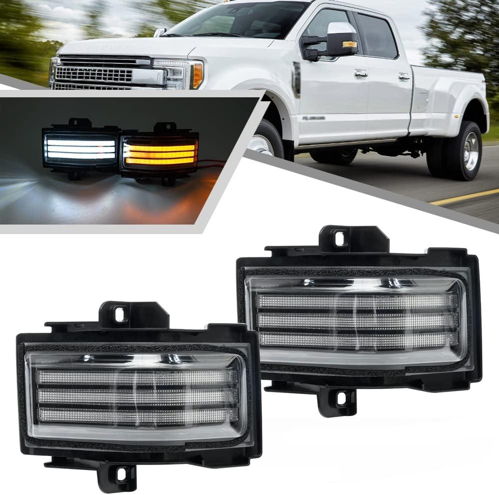 2Pcs Sequential LED Side Mirror Marker Light for Ford F150 2015-2023, F250 F350 F450 F550 Super Duty 2017-2023 Amber Dynamic Blinker Indicator Turn Signal Light White Driving/Running Light Clear Lens