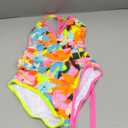 popvil Women's One Piece 2025 Tummy Control Swimsuits Neon Color Block Swimwear Deep V Neck Slimming Bathing Suit (Large, Blue Floral)