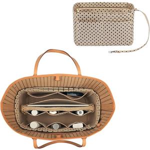 ZTUJO Purse Organizer Insert, Felt Bag Organizer with Metal Zipper, Handbag & Tote Shaper, For Speedy Neverfull Tote, 7 Sizes (Large, Brown polka dots Beige)