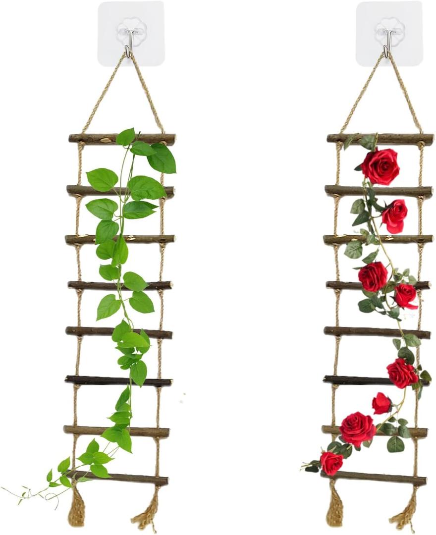 2 Sets Climbing Plants Ladder, Wood Ladder Design Climbing Plants Trellis, Plant Climbing Support Ladder for Indoor & Outdoor Use