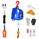 3-in-1 Electric Hoist Winch 1500W Portable Powerful 110V Portable Winch with 1100Lbs Loading Capacity 16 ft/min 25ft Lifting Height Ideal for Warehouses, and Factories (Blue)