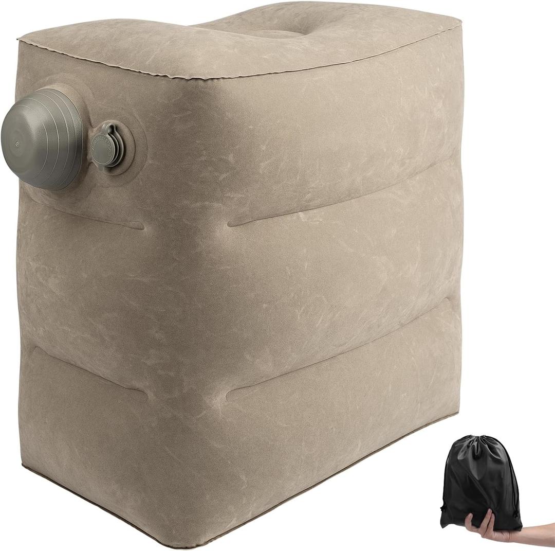 1 Pack Inflatable Travel Foot Pillow,Inflatable Leg Pillow Outdoor Stool, Adjustable 3 Layers Height Leg Rest Pillow for Airplane, Office, Home, Trains, Cars (1Pack Grey)
