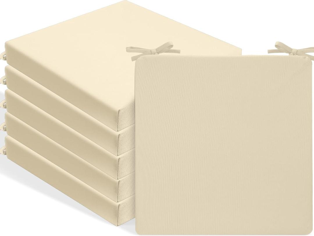 Preboun 6 Pack Outdoor Chair Cushions 22" x 22" x 3" Patio Waterproof Fade Resistant Seat Cushions with Ties Replacement Chair Pads for Patio Furniture Garden Sofa Couch (Beige)
