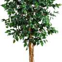 Nearly Natural 74in Triple Trunk Artificial Ficus Tree with Natural Wood Trunks, Fake Tree for Indoor Home Dcor, Faux Ficus Tree with Black Nursery Pot (6ft 2in)