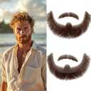 Fake Beard Realistic Fake Mustache - 100% Human Hair Brown Goatee Beard, Costume Facial Hair Halloween Dressing Men Makeup Entertainment/Drama/Party/Movie(Brown)