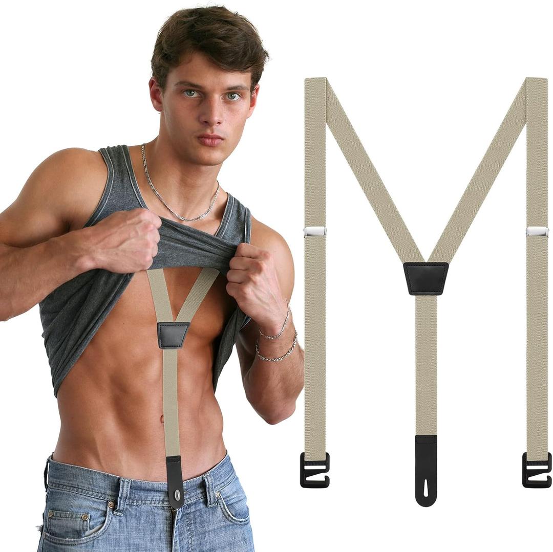 Eurzom Hidden Suspenders for Untucked Men Under Shirt Under Clothing Y Back Suspenders for Men Jeans Outdoor Hiking Ski Pant (Beige)