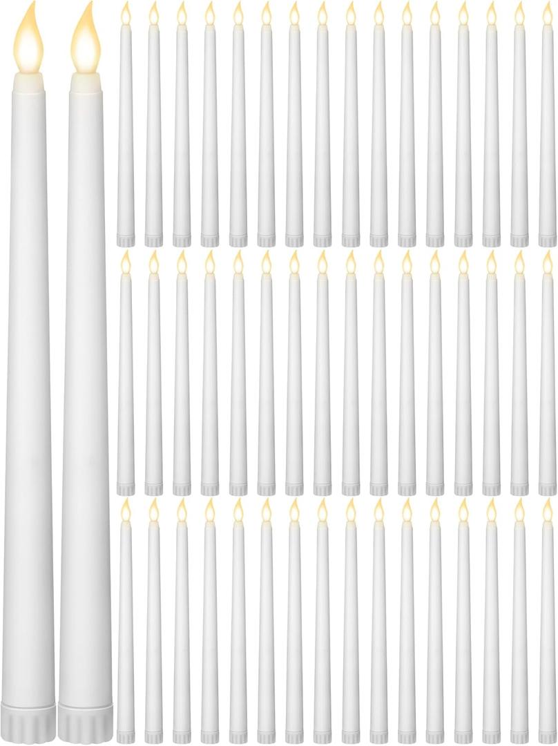 Funtery 48 Pcs Flameless LED Taper Candles 11 Inch Battery Operated Flickering Candles Bulk for Christmas Church Wedding Party(White, Classic Style) (Classic Style, White)