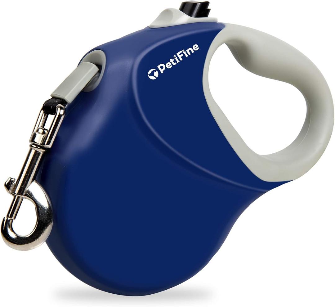 PetiFine 26ft/8m Heavy Duty Retractable Dog Leash for Large Dogs,Strong Extendable Dog Leash Up to 110 lbs, Reflective Nylon Tape Tangle Free (Blue)