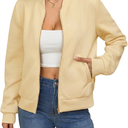 Verdusa Women's Zip Up Bomber Jacket Casual Long Sleeve Textured Lightweight Coat Business Casual Outfits Spring Fall Clothes Yellow, Medium